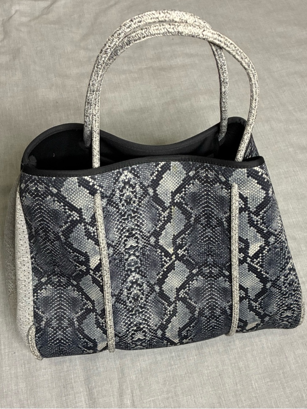 HAUTE SHORE Snake-Print Tote and Matching Wristlet in Black & Gray